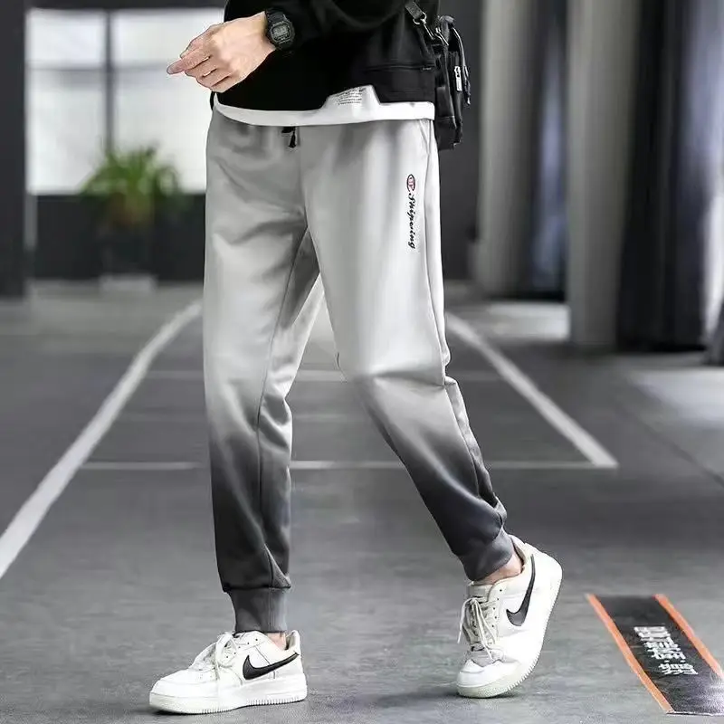 Summer Men's 2024 New Patchwork High Waited Elasticized Pocket Drawstring Letter Fashion and Comfortable Leggings Casual Pants