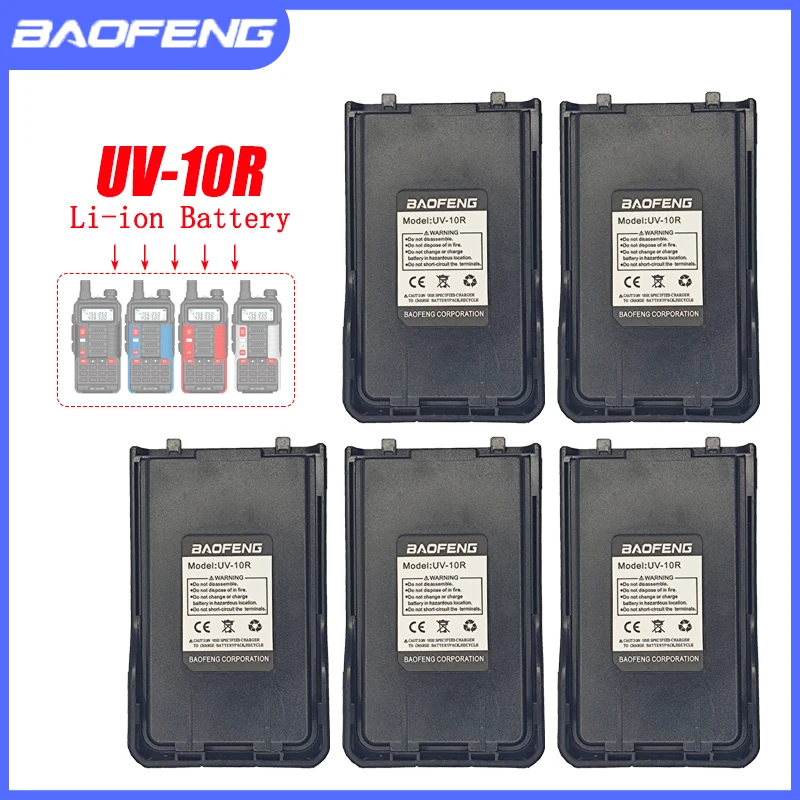 

BAOFENG-Walkie Talkie, UV-10R Battery, 4800mAh, Compatible with UV-S9, UV-5RPro, UV-5RMax, Li-ion Battery, USB Charge, 5Pcs