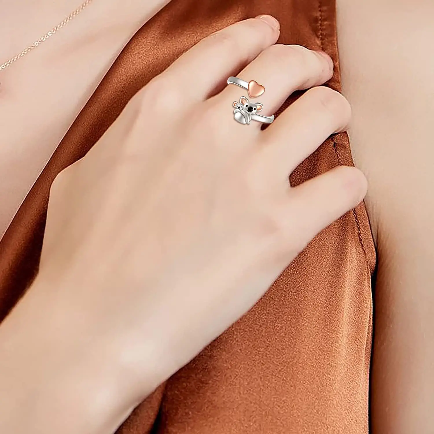 Cute Koalas Pink Heart Design Open Adjustable Ring Women Birthday Gift Anniversary Party Gifts Jewelry Niche Styles finger rings womens ring jewelry rings ring jewelry