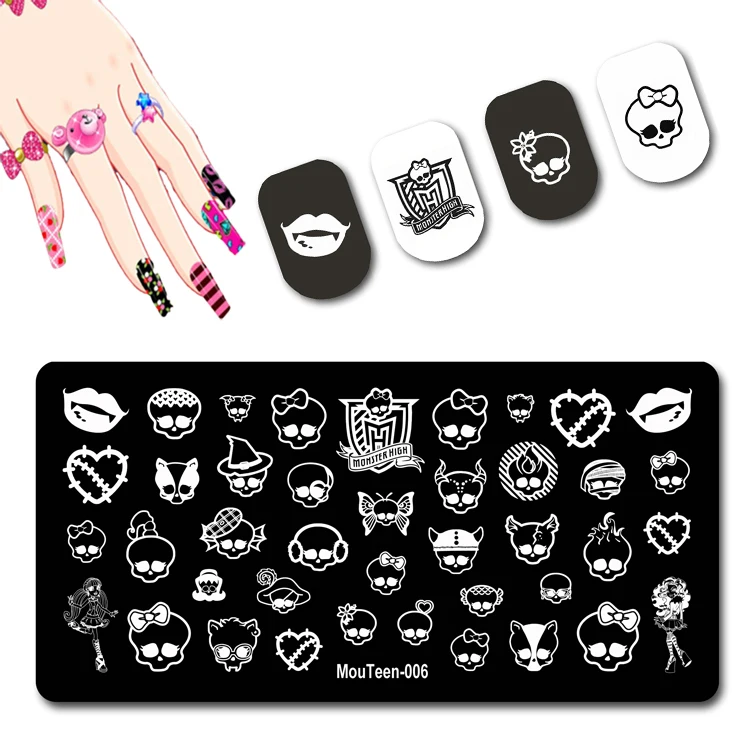 Art Girl Nail Stamping Plates Delicate Woman Black Hat Nail Art Printing Tools Black Hat Slim Lady Nail Art Stamping #015 5