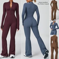 VITALINOVO Women Long Sleeve Flare Workout Jumpsuit Zip Up Romper Bottom Pants Wide Leg Full Length Bodysuit Bodycon One Piece - Image 6