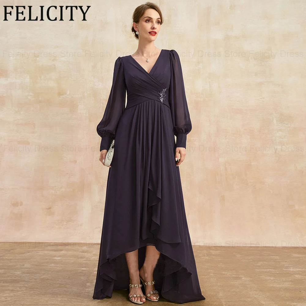 

Шифоновые асимметричные платья для матери невесты 2024, трапециевидные платья с V-образным вырезом для гостей свадьбы, плиссированные строчки