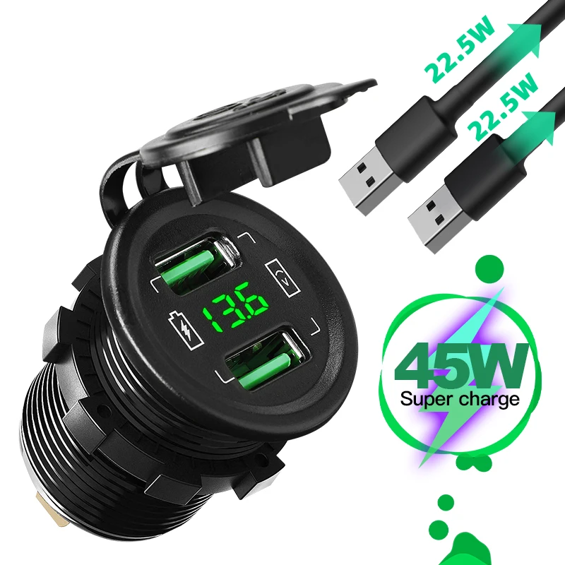 

45W Max Super Fast Charging Dual USB Quick Charge Mobile Phone 12V Power Outlet Adapter For Moto Boat Car Charger Accessories