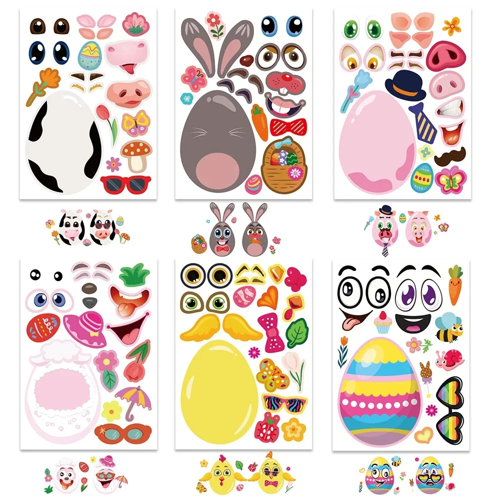 12 Sheets Cartoon Animals Easter Puzzle Stickers Decals Rabbit Easter Eggs Stickers Game Cute Sticker Pack