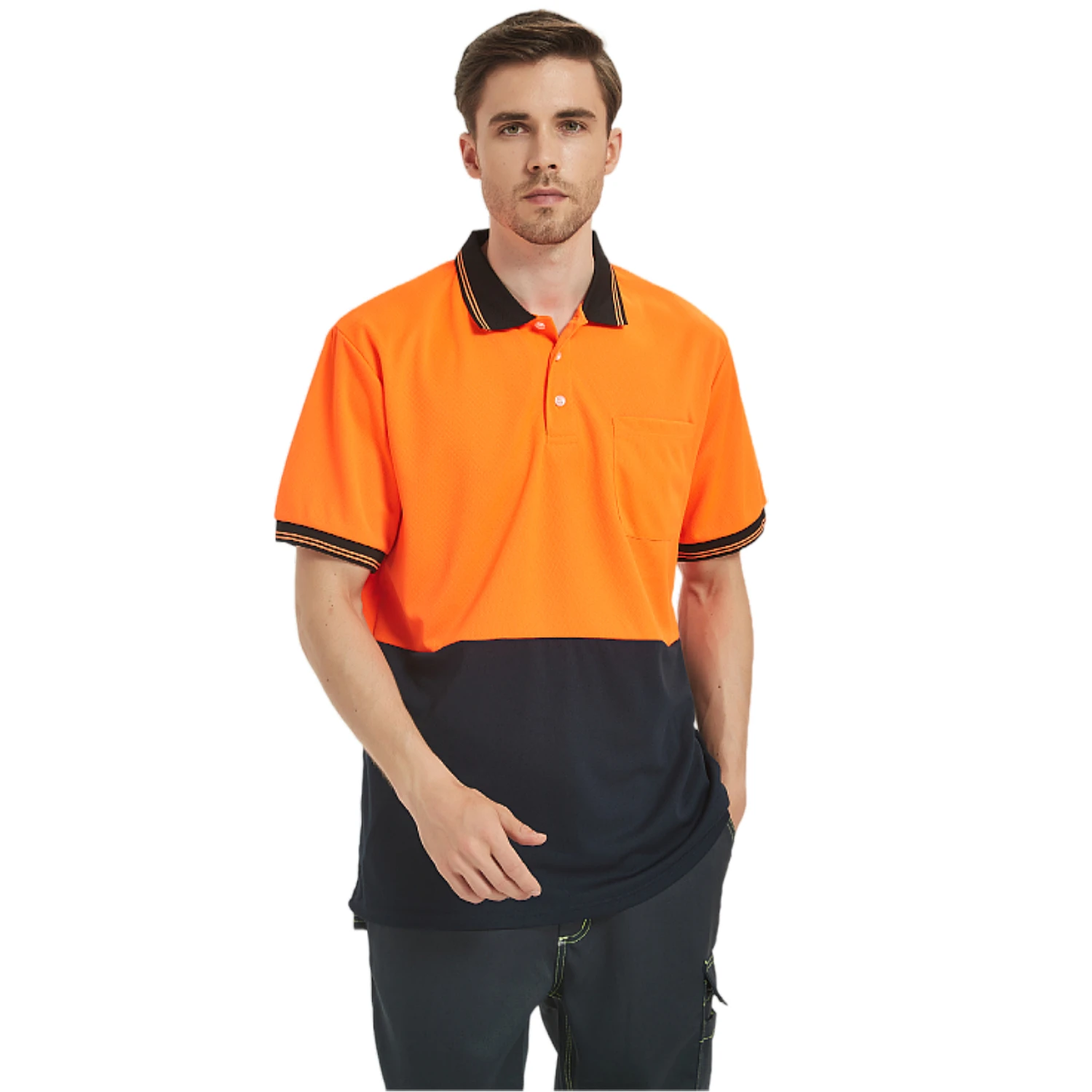 High Visibility Fluorescent Safety Polo Shirt Men Without Reflective Tapes Dry Fit Hi-Vis Work Shirt Reflective Workwear