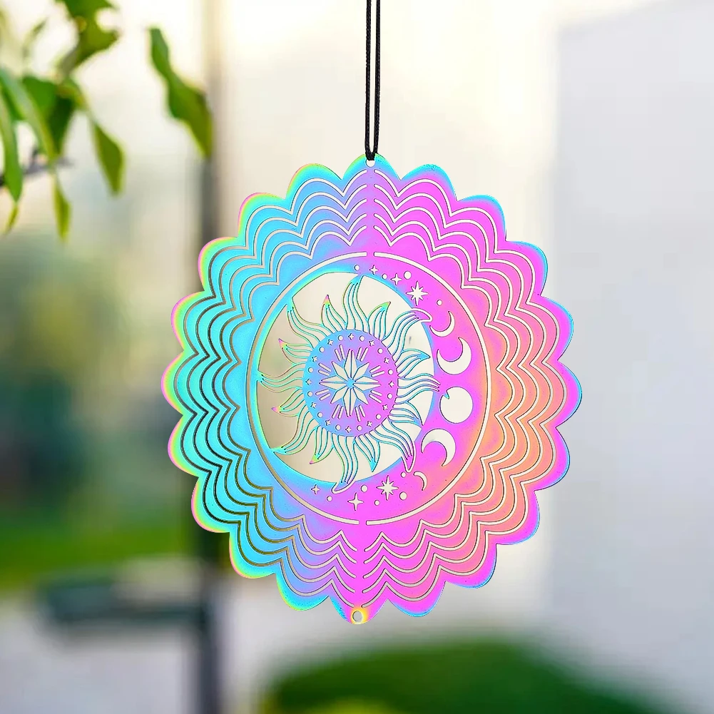 Sun Wind Spinner Hanging Gradient Color Moon Star Whirligig Wind Chimes Sun Catcher 3D Visual Effect Bird Deterrent Garden Decor wind chimes,wind chime,crystal sun catcher,window hanging suncatcher,wind spinner catcher
