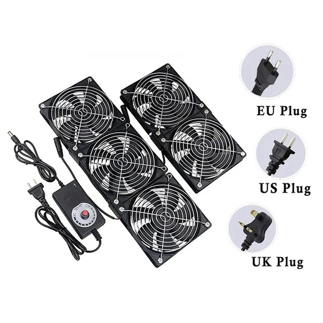 พัดลมระบายอากาศและระบายความร้อนขนาด 12 ซม. 3000 รอบต่อนาที พร้อมตัวควบคุม 3V ถึง 12V สำหรับเครื่องขุด BTC สถานีงานคอมพิวเตอร์ ตู้เซิร์ฟเวอร์ ตู้แรดิเอเตอร์ 1