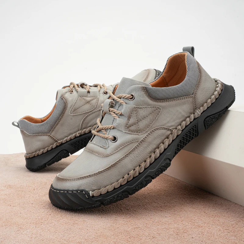 Genuine Leather Men's Casual Shoes Classic Lace Up Oxford Shoes Elegantes Office Men Hiking Footwear Comfy Male Walking Sneakers
