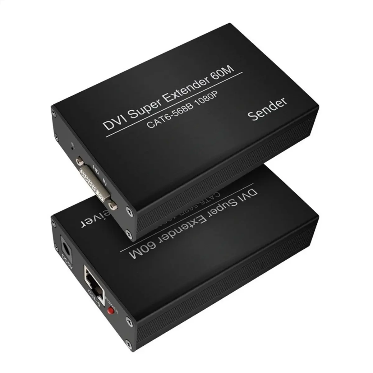 T64C DVI 연장기 RJ45 Cat6 케이블 연장기(196.8Ft) 송신기 수신기 DVI 이더넷 어댑터 HD 1920X1200 EU 플러그
