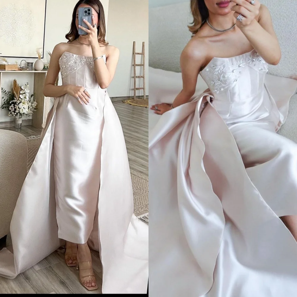 

Prom Dress Saudi Arabia Yipeisha Exquisite Strapless Sheath Sweep Dresses Rhinestone Embroidery Satin Customized
