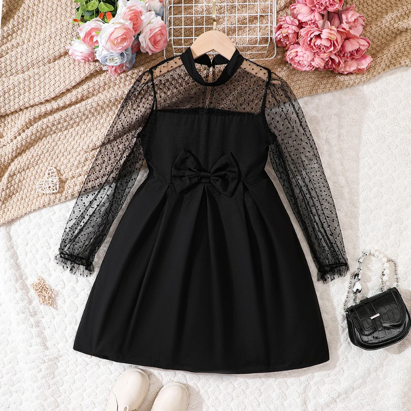 

Girls' Long-sleeved Dress CuHK Children's New Spring and Autumn Gauze Bow Dress for Girls Ropa De Niña Girls Clothes