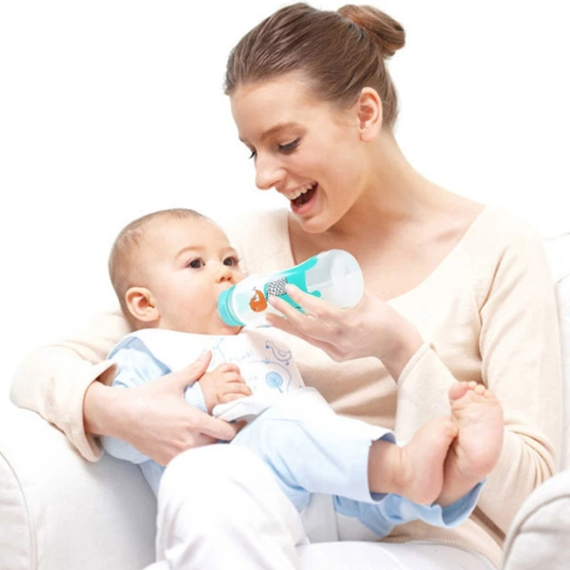 250ml Silicone Baby Bottle 2 Handles Cartoon Pattern Feeding Bottle Infant Newborn