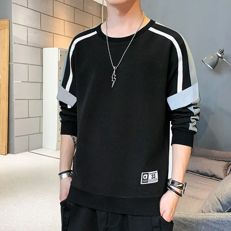 Fashion O-Neck Spliced Color Striped Sweatshirts Men's Clothing 2024 Spring Summer New Loose Casual Tops All-match Sweatshirts