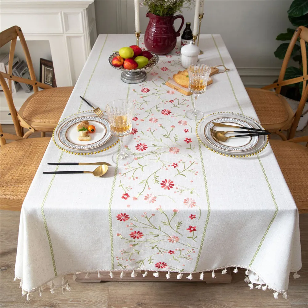 

Flower Pattern Elegant Tablecloths Tassel Thicken Table Cloth Table Cover Rectangular Party Hotel Banquet Wedding Table Decor