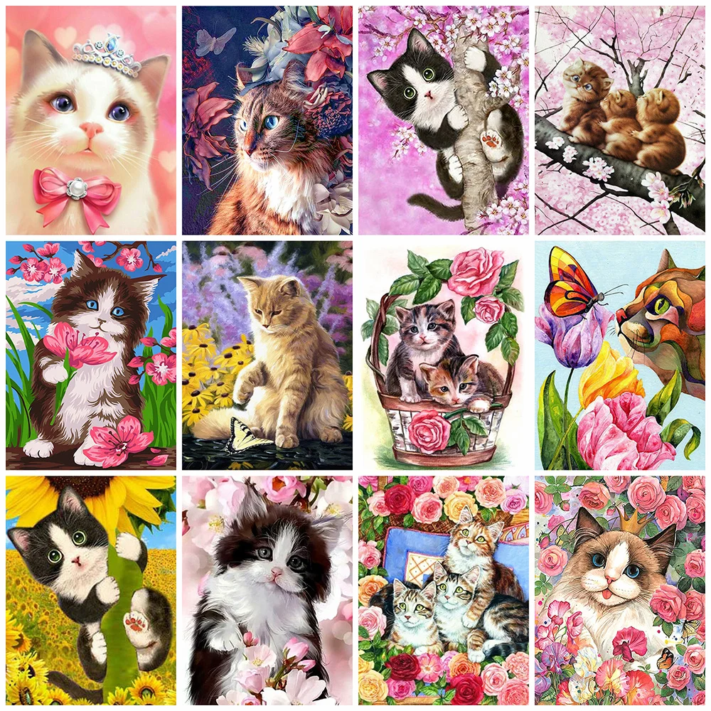 Momoart bricolage diamant broderie chat fleur strass photo diamant