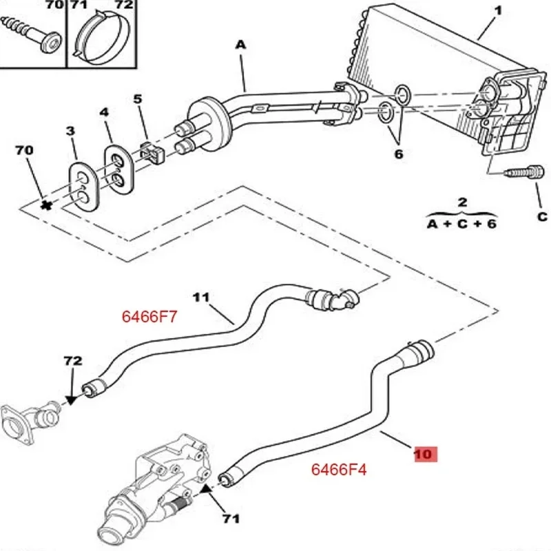 OE 6466F7 6466F4 Tube Heater Water Hose Pipe for Peugeot 307 308 408 1.6