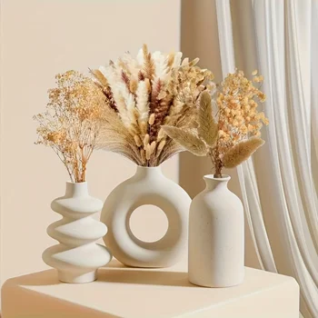 White Ceramic Boho Vase Set 1