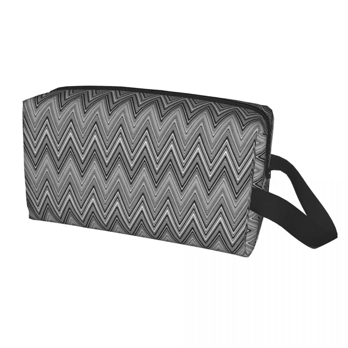 Home Zig Zag Patterns Grey White Toiletry Bag Kawaii Boho Chic Zigzag Makeup Cosmetic Organizer Per Beauty Storage Dopp Kit Box