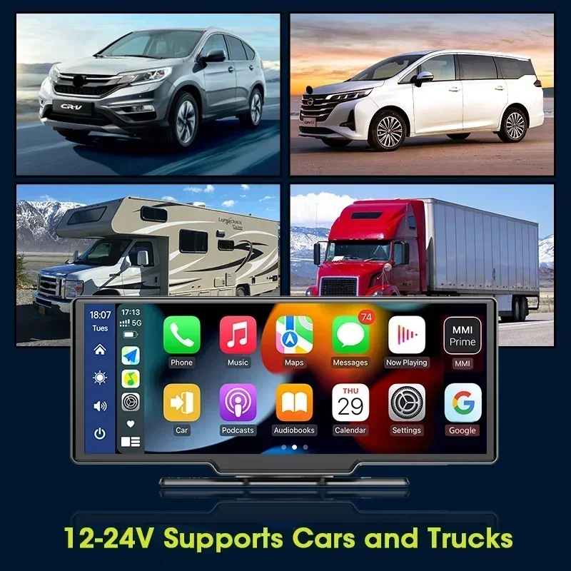 JMCQ 10.26" 3840*2160P Dash Cam Wireless Camera Carplay & Android Auto Smart Player With Voice Control Car DVR BT Mirror Monitor images - 6