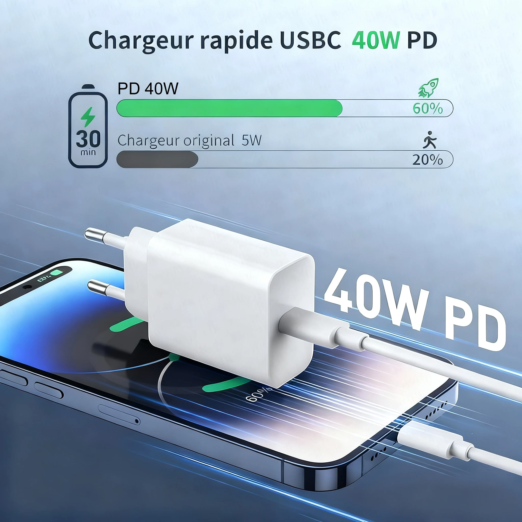 รูปสินค้า อะแดปเตอร์ชาร์จเร็ว 40W PD Type-C สำหรับ iPhone