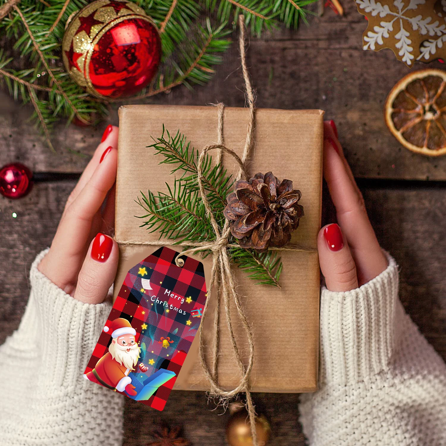 60pcs Christmas Gift Tags Kraft Paper Card elk Santa Tags Label for Xmas DIY Gift Wrapping Hanging Tag new year party Home decor