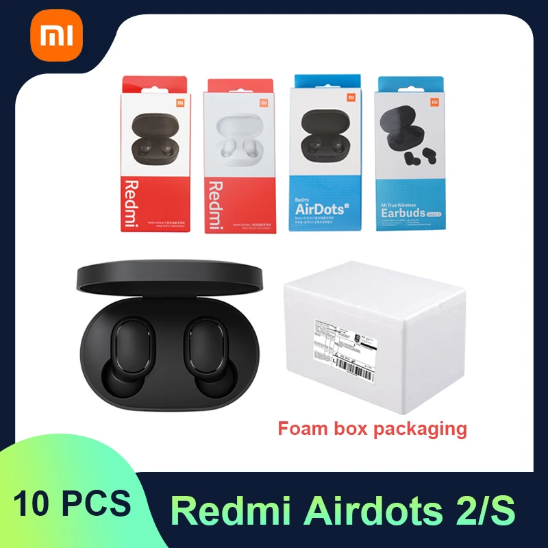 

10 Pcs Original Xiaomi Redmi Airdots 2 TWS Bluetooth Earphones Stereo bass 5.0 Headphones with Mic Earbuds Wholesale