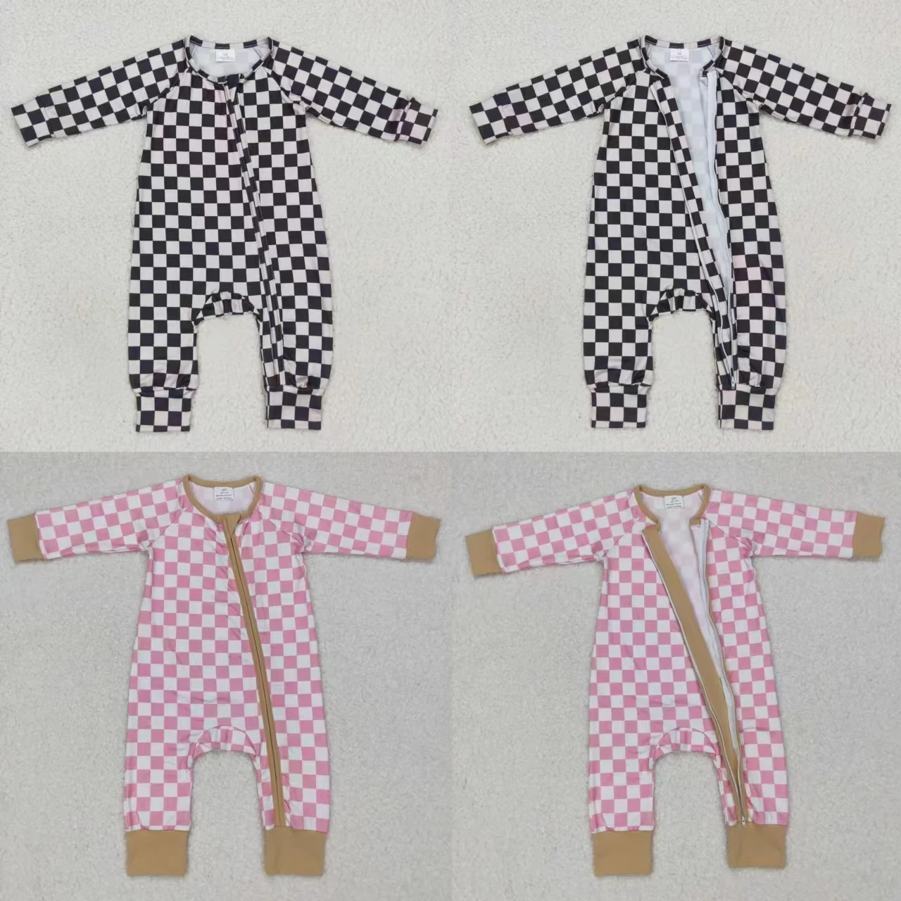 

Kids Toddler Long Sleeves Checkered Romper Boy Girl One-piece Newborn Coverall Bodysuit Snap Botton Zip Plaid Sleeper Jumpsuit