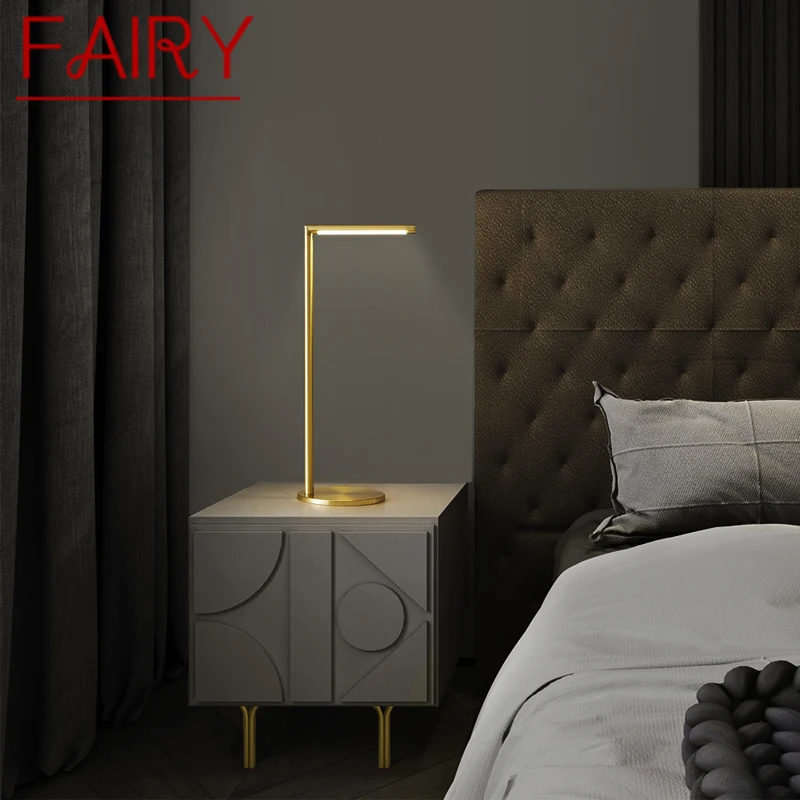

FAIRY Contemporary Brass Table Lamp LED 3 Colors Creative Simple Gold Desk Light Copper For Home Study Bedroom Bedside