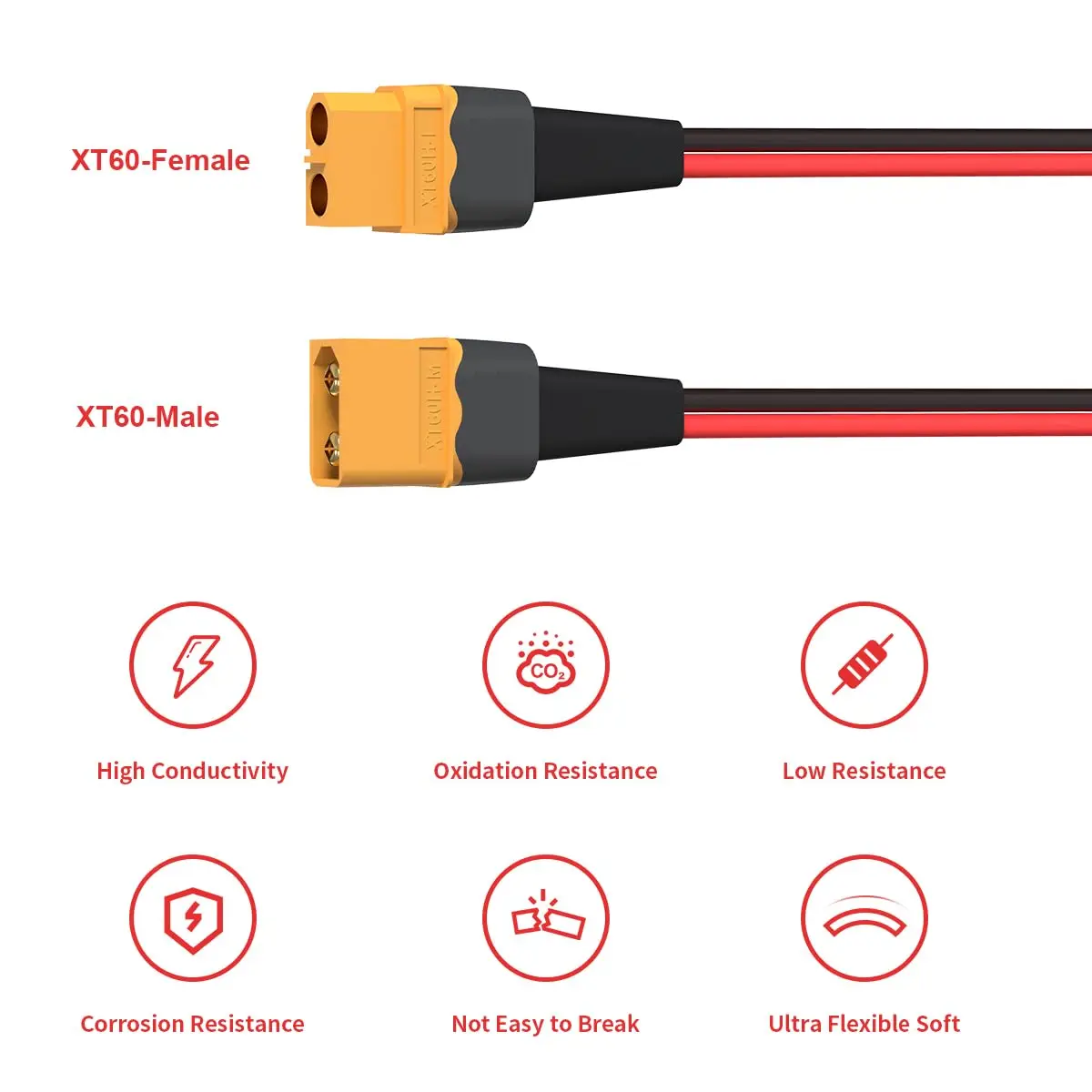 10AWG 0.5FT XT60 연장 케이블, RC 배터리 휴대용 발전소 태양광 패널용 XT60 암-수 커넥터(2개)