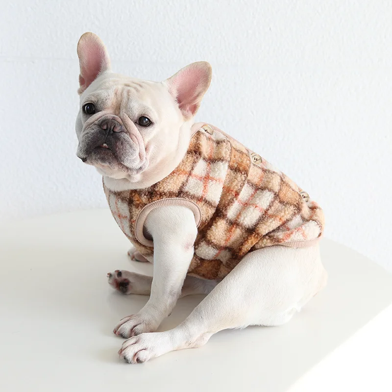 

French Dou Orange Blue Plaid Vest Japanese Double Layer Fat Dog Clothes Corgi Ying Dou Pugo Dog Vest Pet Clothes