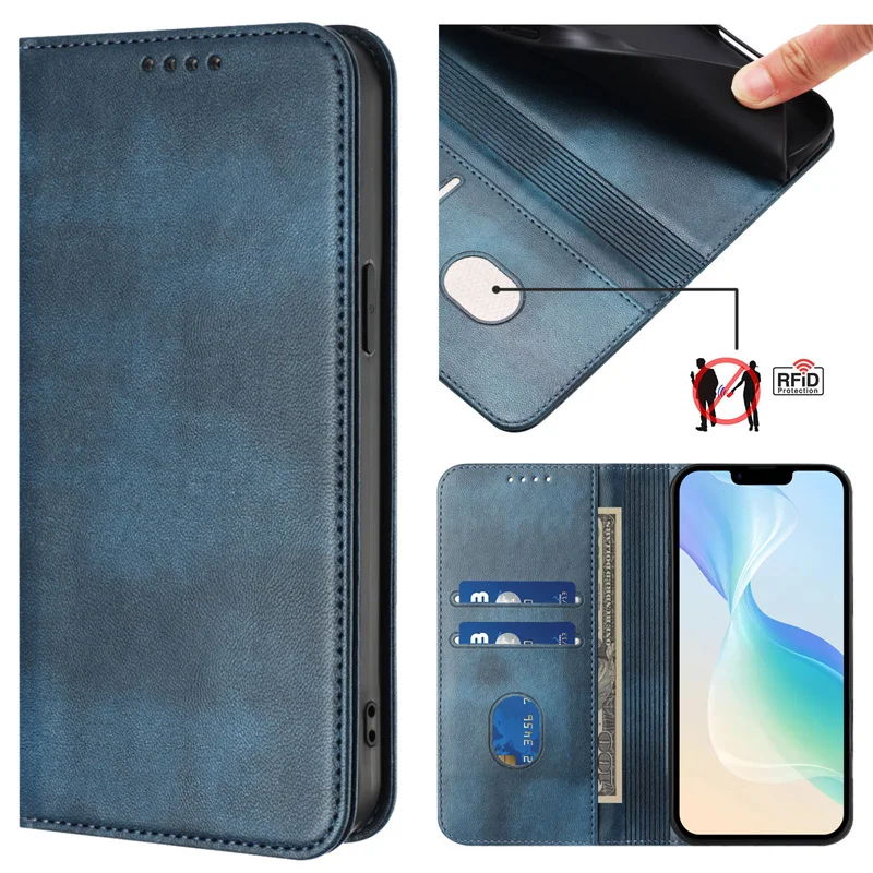 Premium Magnetic Leather Stand Wallet Case – Flip Protective Back Cover in Elegant Design