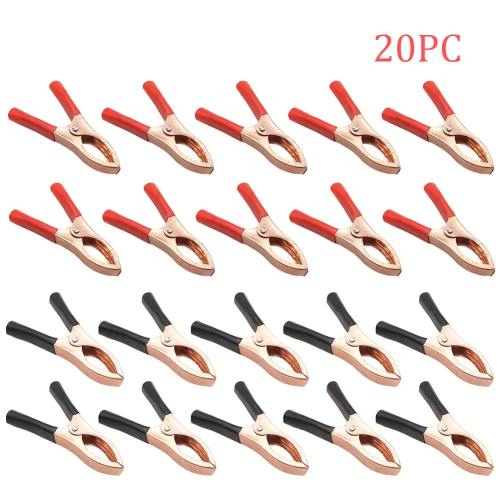 

20pcs Battery Clip Red And Black 70mm Long 30A Crocodile Clip Car Battery Test Copper Plated Spring Clip Inverter Connector Plug