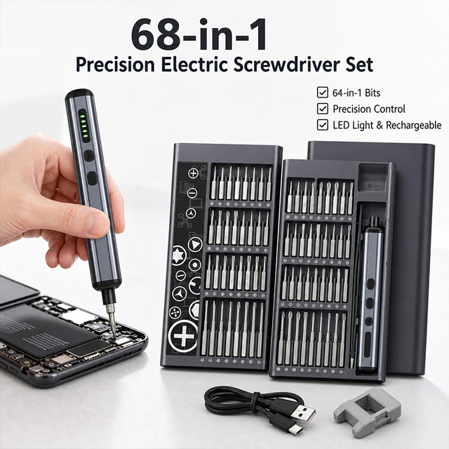 68 in 1 Precision Electric Screwdriver Set, Rechargeable Portable , Magnetic Bits for iPhone PC Watch Camera Glasses Repair 1