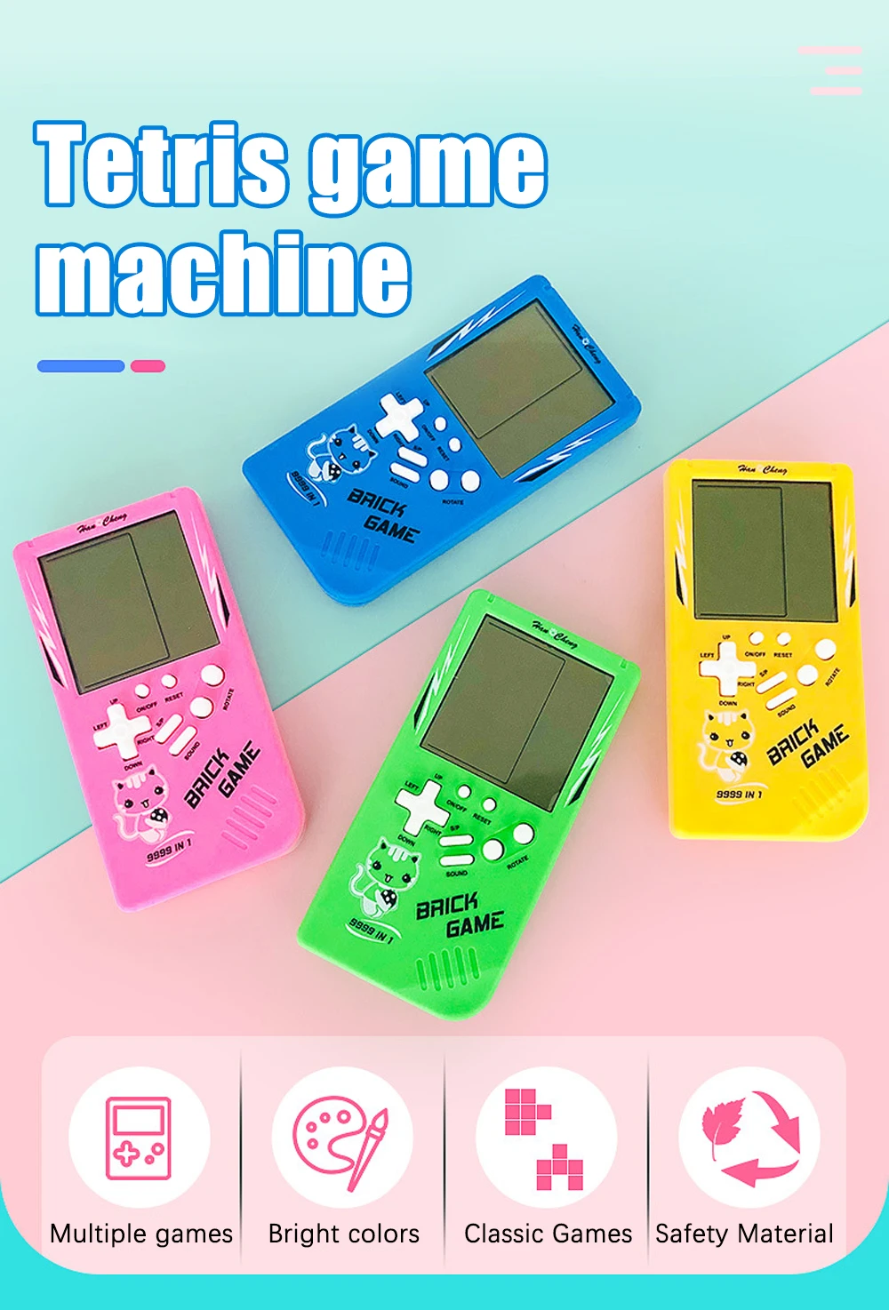 Console De Jeu Rétro Grand écran En Brique 9999 En 1 Réservoir/Course/tir Jeu De Puzzle Décontracté Difficulté Et Vitesse Réglables Petites Et Faciles à Transporter Meilleurs Cadeaux (Bleu