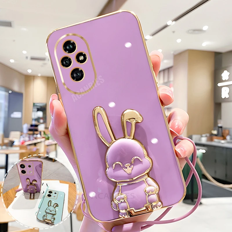 Plating Rabbit Holder Lanyard Silicone Stand Case - Honor Series