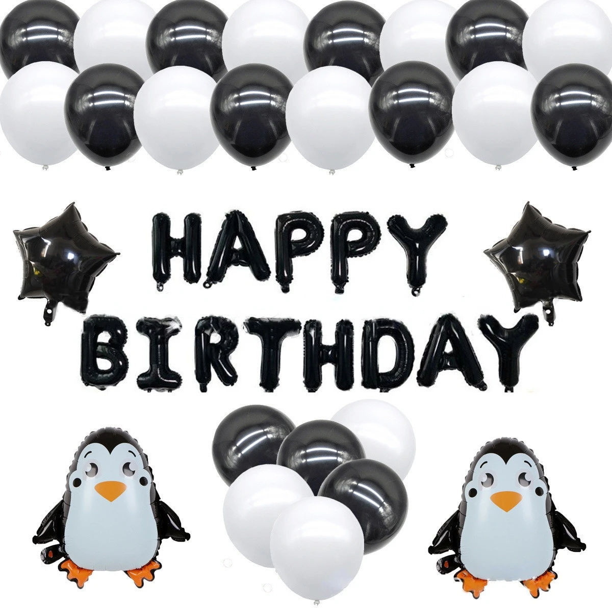 

Cheereveal Penguin Theme Party Decoration Black White Penguin Balloons Happy Birthday Banner for Boys Birthday Party Supplies