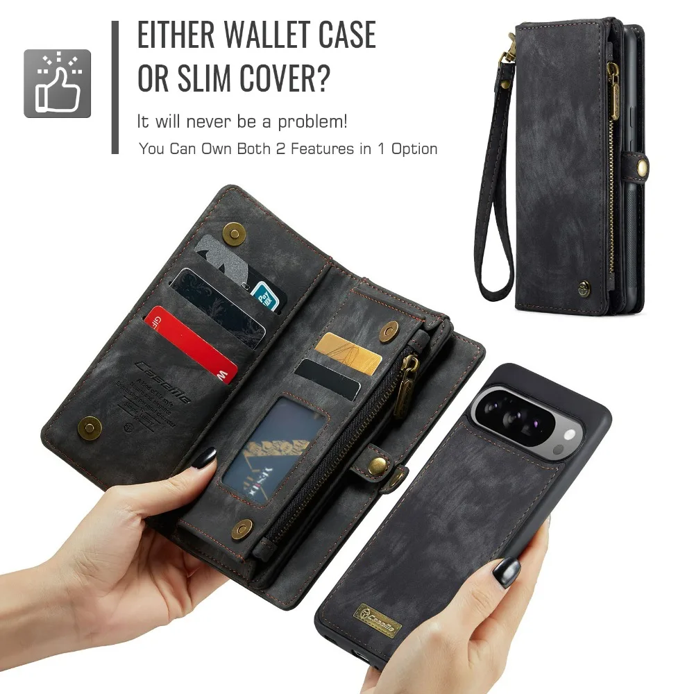 Feishell For Google Pixel 6 Phone Case With Wrist Strap,for Women Men,Shockproof Protective Premium PU Leather Magnetic Closure Flip Kickstand Credit Card Slots Wallet Phone Case,Brown