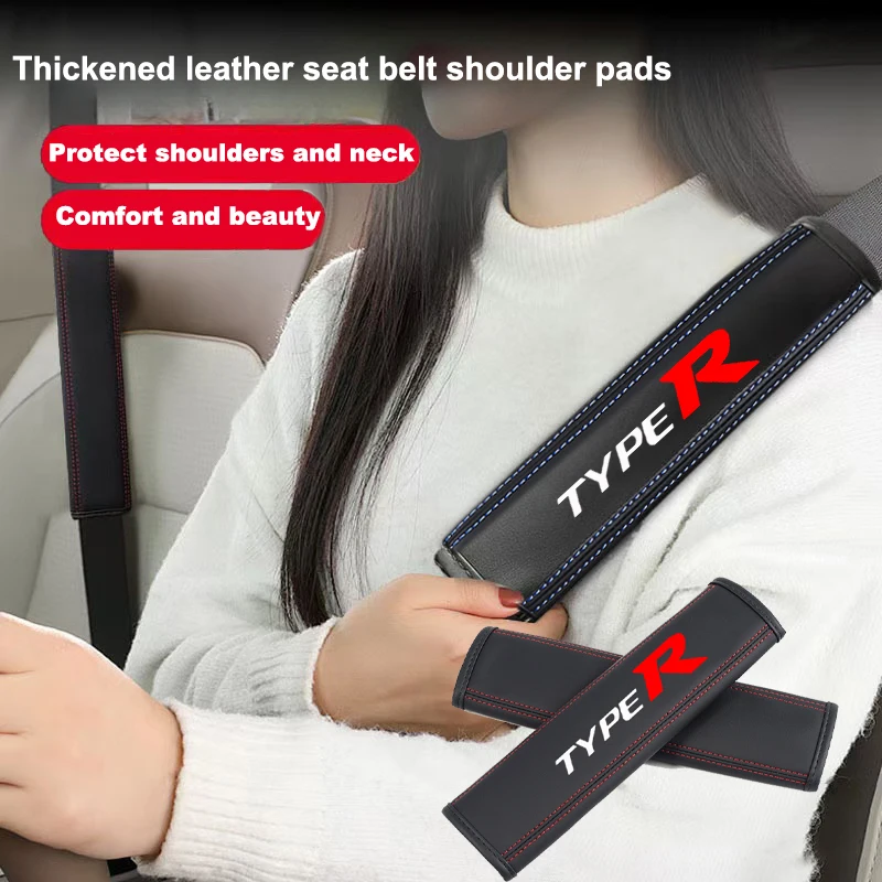 Car seat belt Nappa leather Shoulder Protector Safety Belt 2pcs For Honda Type R Type S Civic FK8 FK2 FN2 EP3 Auto Accessories