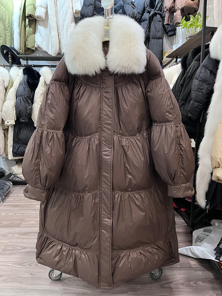 

2023 Winter 90% Goose Down Jacket Natural Fox Fur Collar Long Thick Warm Women Long Coat Puffer Jacket Luxury Outwear Female Coa