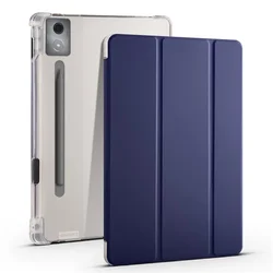 Enhanced Tablet Case with Trifold Stand and Pencil Holder - Transparent Back Cover for XX Pad Pro 12.7 2025 (Dark blue)