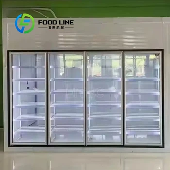 Cammina del supermercato a risparmio energetico nella stanza fredda delle porte espositive in vetro del congelatore più freddo