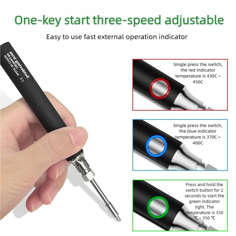 Soldering Iron Cordless Tool Pen Portable USB 5V 8W Electric Powered 3 Tip Kit Rechargeable With Temperature Adjustment
