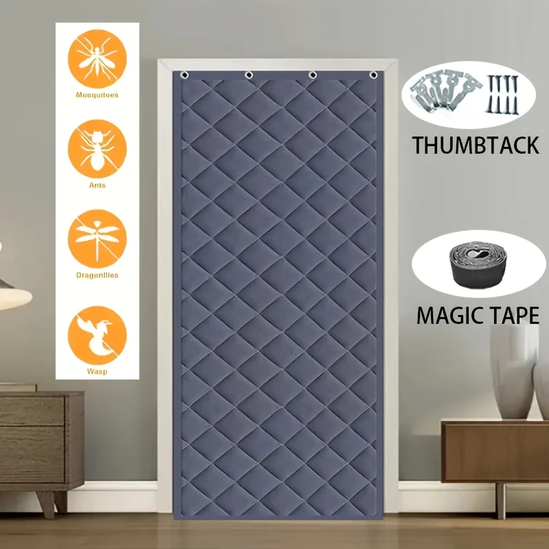 Oxford Termal Kapı Perdesi Manyetik Yapışkanlı Kurulum Rüzgar Geçirmez Kış Yalıtımı Oturma Odası Ofis için Kalem Deliği ile