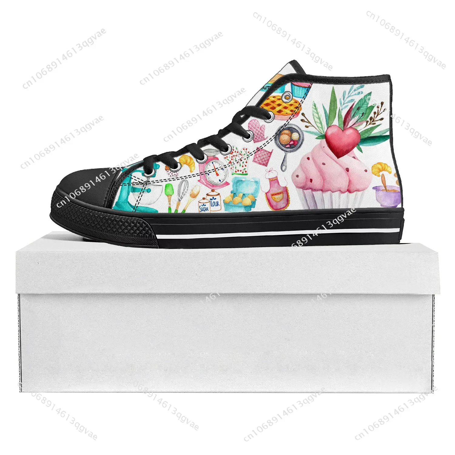 Cartoon Cake Chef High Top High Quality Sneakers Mens Womens Teenager Canvas Sneaker Casual Couple Shoes Custom Made Shoe Black