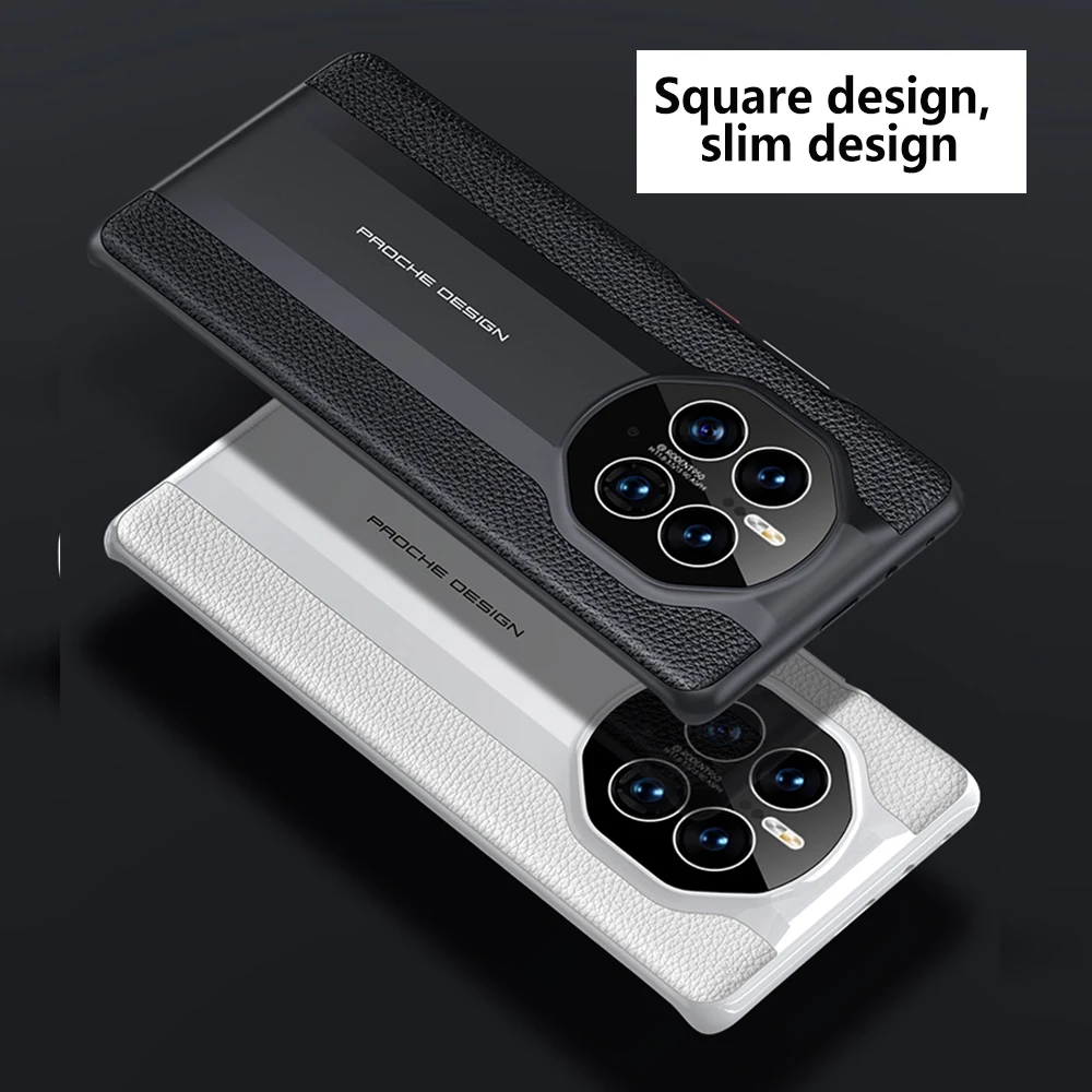 Genuine Leather Phone Case For Huawei Mate 50 Pro Cowhide Crocodile texture Cover For Mate 50E Luxury plating Square Capa