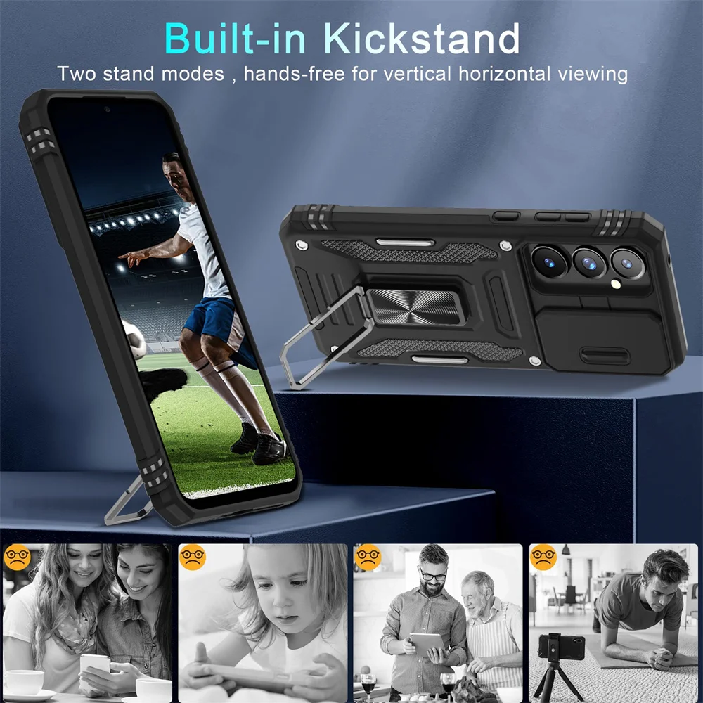 Case For Samsung S25 S24 S23 S22 S21  Ultra Plus FE A55 A35 A15 A54 A56 A36 4G 5G Ring Stand Armor Slide Camera Kickstand Cover