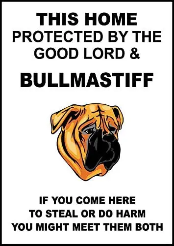 Cartello In Metallo Bullmasttiff Dog Home Protetto Da Good Lord Bar, Home, Courtyard Wall Decor Poster Metal Sign