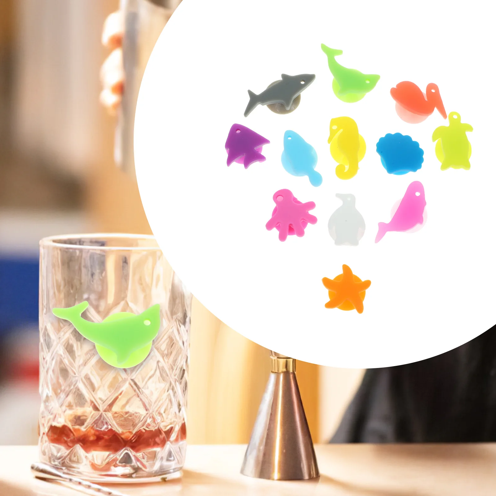 

Angoily Wine Glass Tags Marine Animals Wine Glass Marker Silicone Drink Markers Suction Cup Goblet Sign Identifier