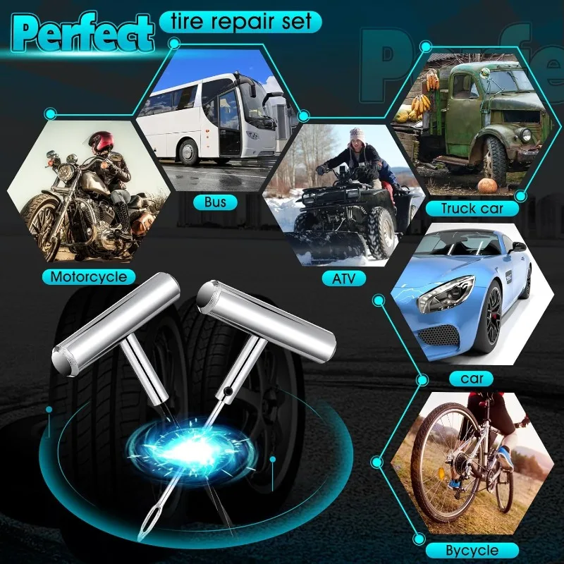 Heavy Duty Plug Kit Stainless Steel T Handle Set Bicycles Repair Puncture Tool Spiral Probe Split Eye Needle Tire Repair Set tire repair kit