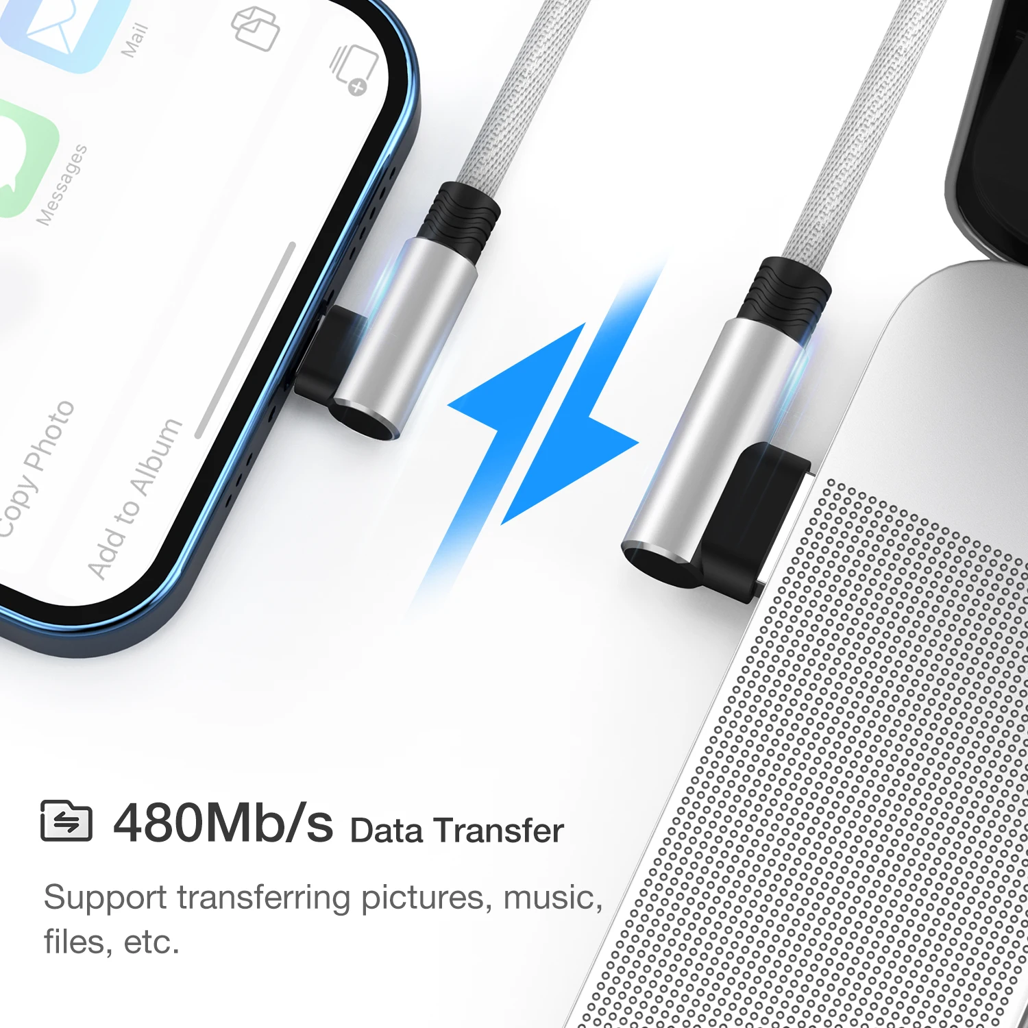 รูปสินค้า สายชาร์จ USB 90 องศา สำหรับ iPhone และ iPad